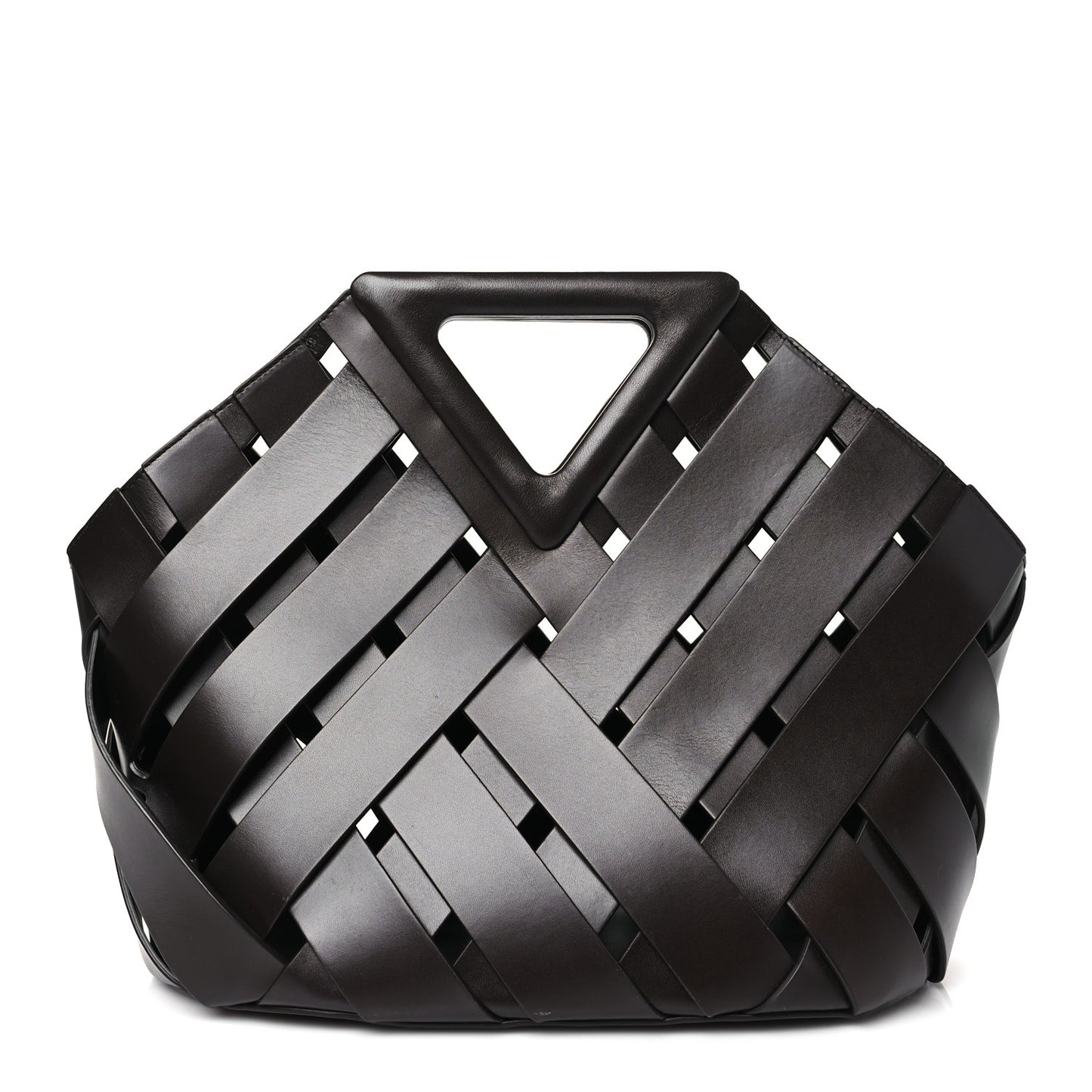 Calfskin V Woven Drawstring Tote Dark Brown