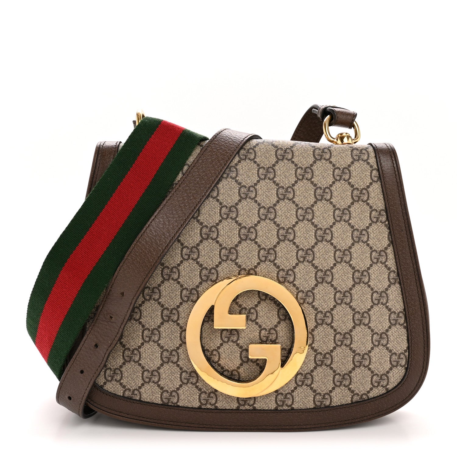 Gucci GG Supreme Monogram Textured Dollar Calfskin Web Medium Blondie Top Handle Shoulder Flap Bag Beige Ebony New Acero 1 of 12