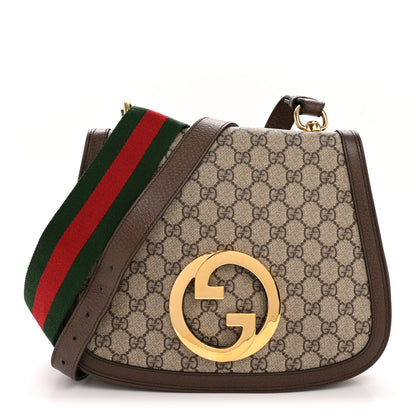 Gucci GG Supreme Monogram Textured Dollar Calfskin Web Medium Blondie Top Handle Shoulder Flap Bag Beige Ebony New Acero 1 of 12