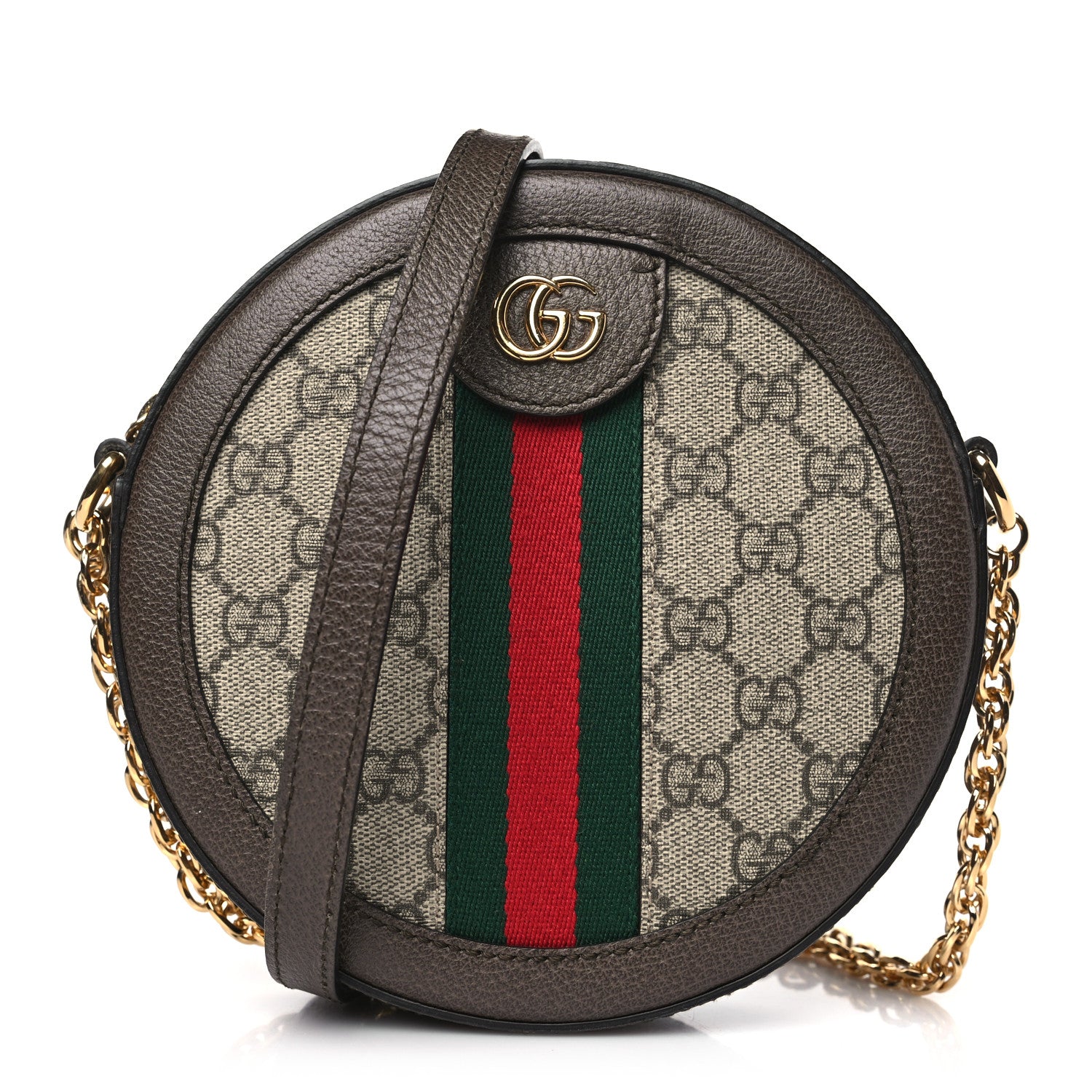 Gucci GG Supreme Monogram Web Mini Ophidia Round Shoulder Bag Brown 1 of 10