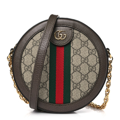 Gucci GG Supreme Monogram Web Mini Ophidia Round Shoulder Bag Brown 1 of 10