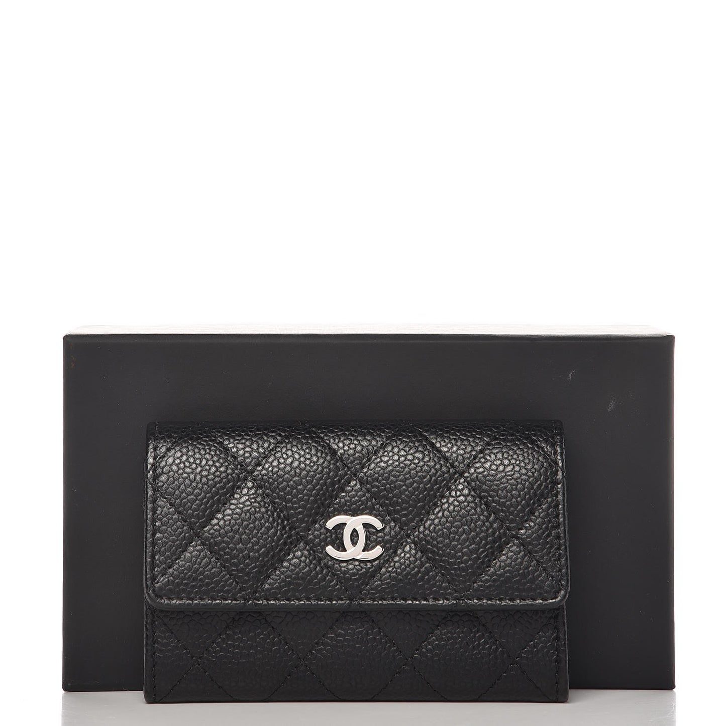 Caviar Quilted Flap Card Holder Black