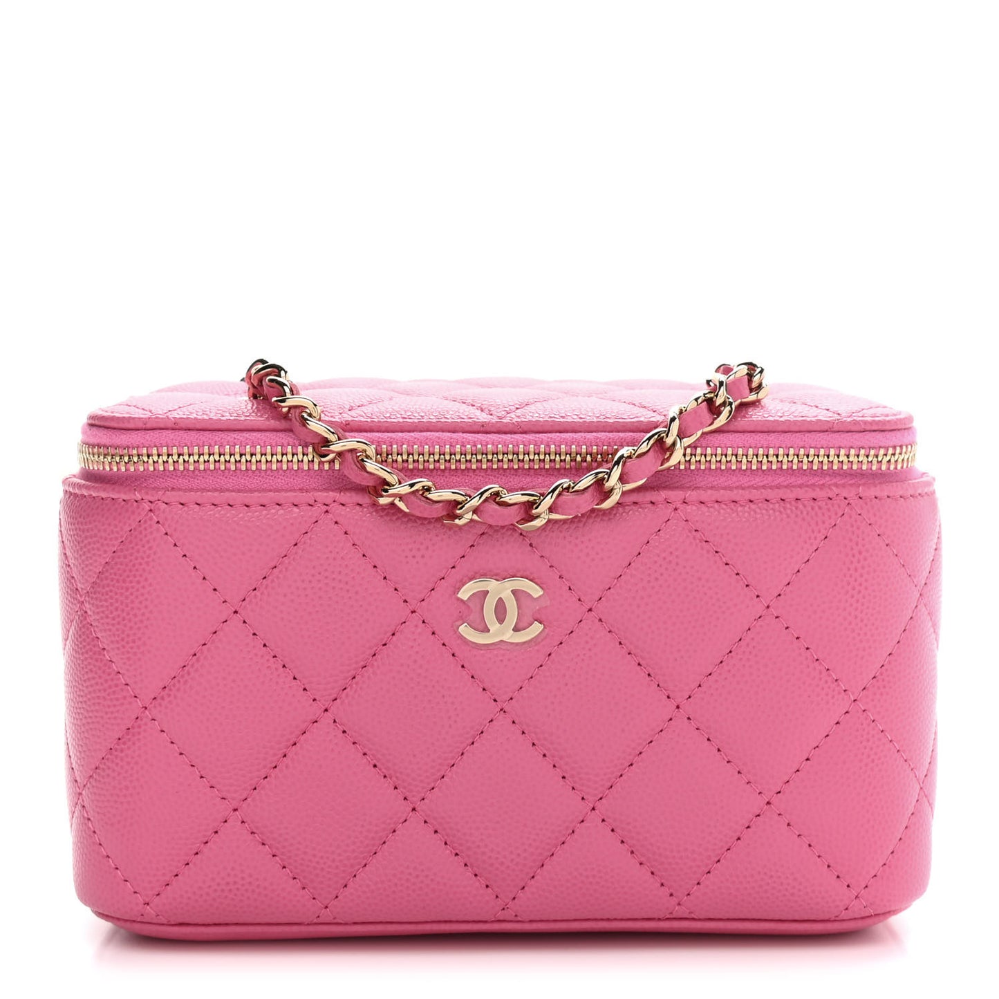 Caviar Quilted Small Vanity Case With Chain Pink