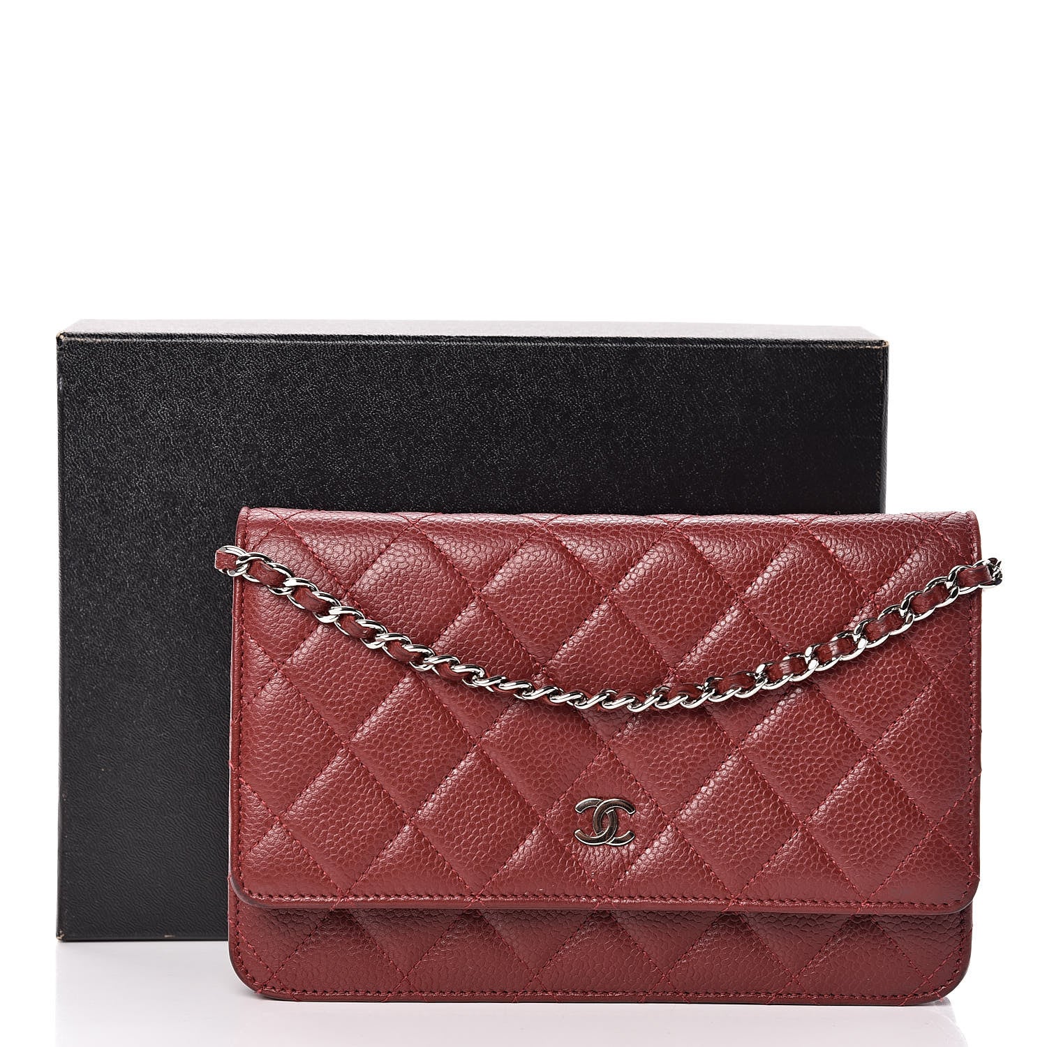 Chanel Caviar Quilted Wallet On Chain WOC Dark Red 11 of 11