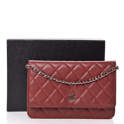 Chanel Caviar Quilted Wallet On Chain WOC Dark Red 11 of 11