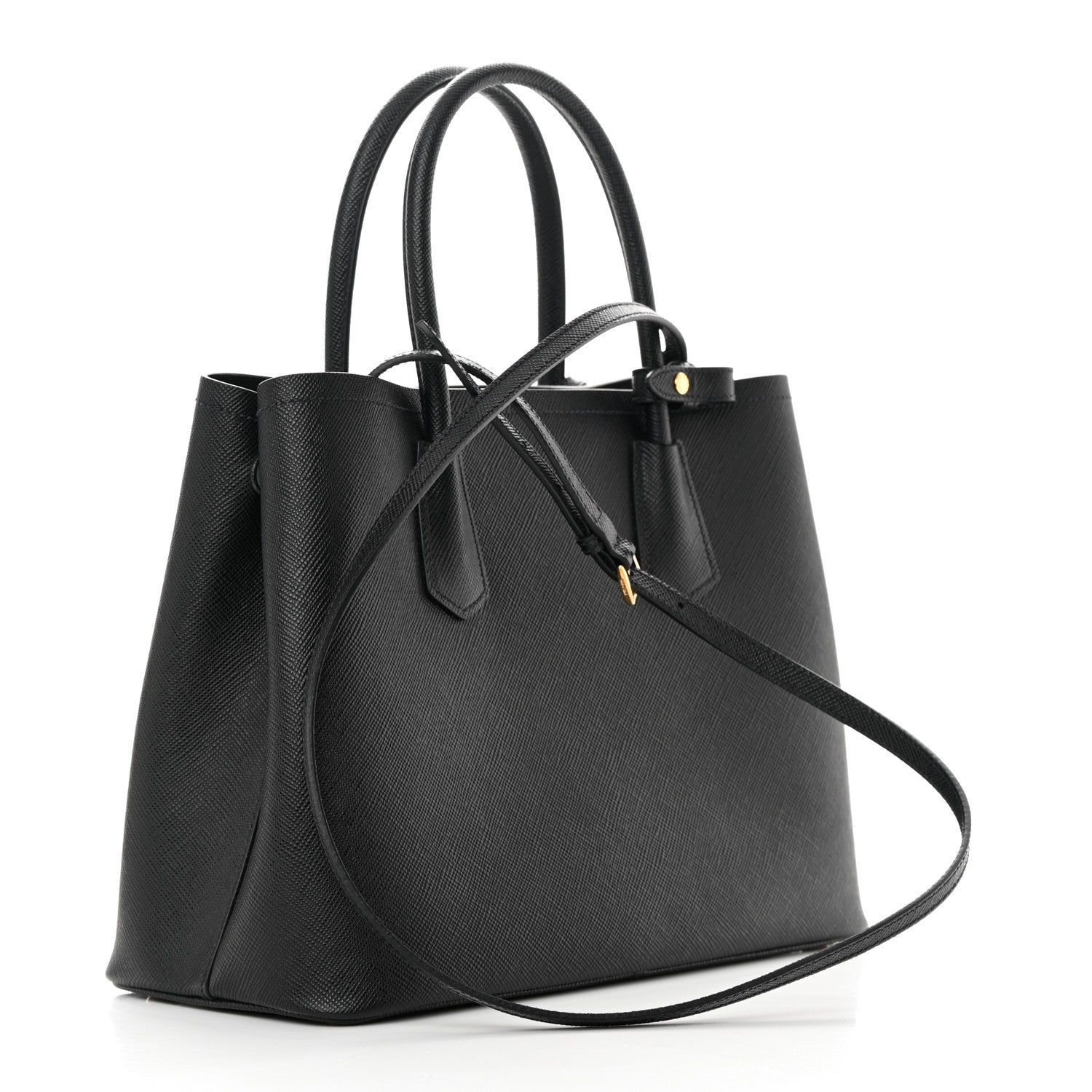 Prada Saffiano Cuir Medium Double Handle Bag Black 3 of 11