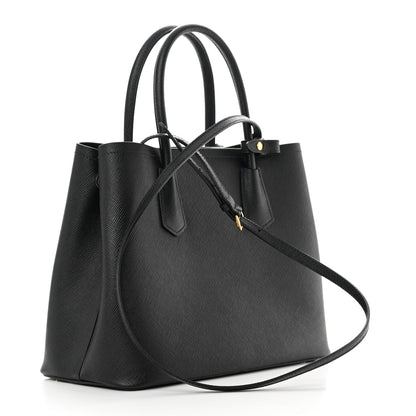 Prada Saffiano Cuir Medium Double Handle Bag Black 3 of 11
