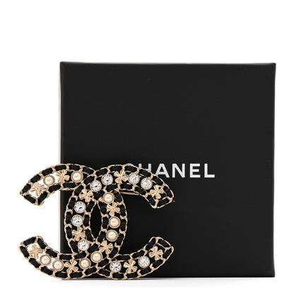 Chanel Lambskin Pearl Crystal CC Brooch Gold Black 4 of 4