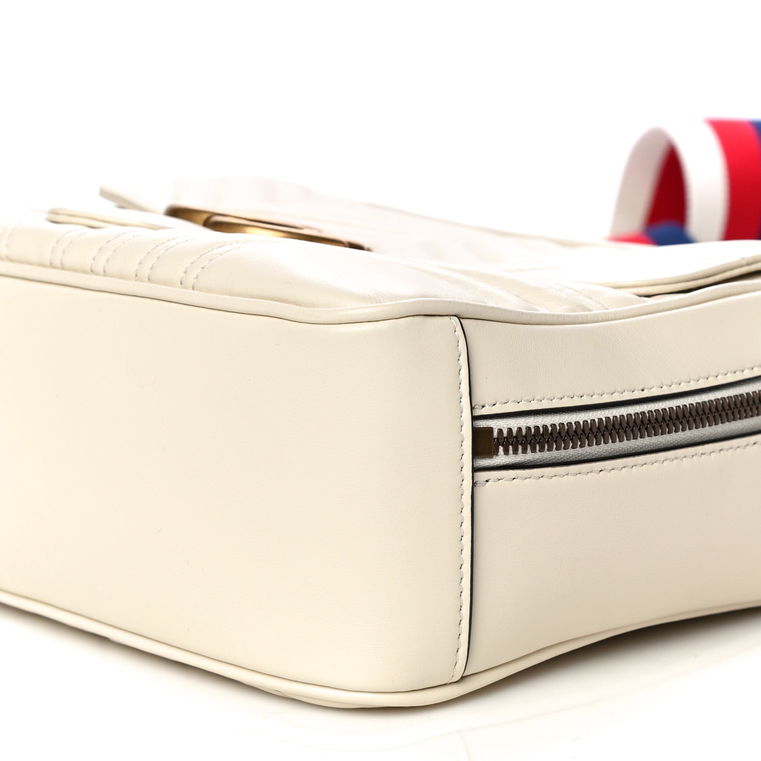Gucci Calfskin Matelasse Sylvie Web Small GG Marmont Top Handle Shoulder Bag White 9 of 10