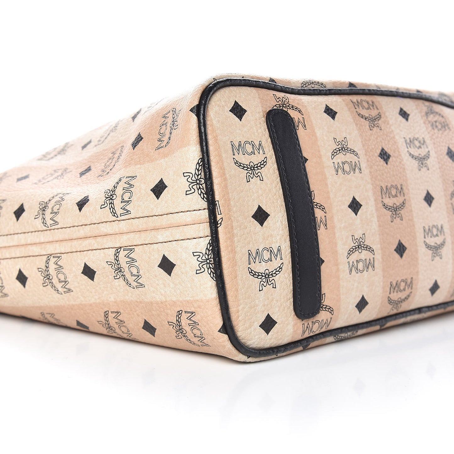 Striped Visetos Medium Shopper Tote Beige Black