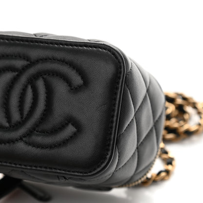 Chanel Lambskin Quilted Metal Mini Top Handle Vanity Case With Chain Black 10 of 11
