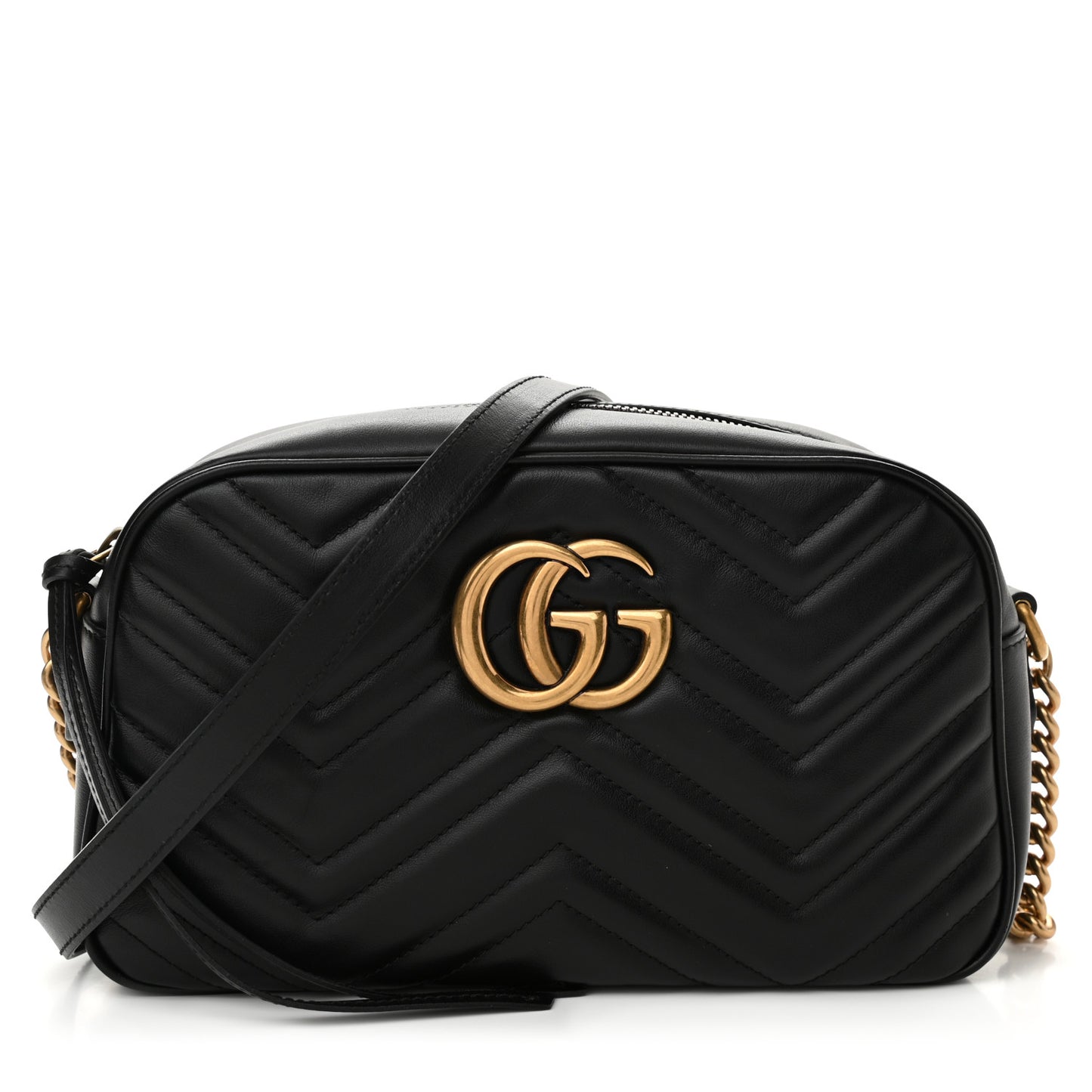 Calfskin Matelasse Small GG Marmont Chain Shoulder Bag Black