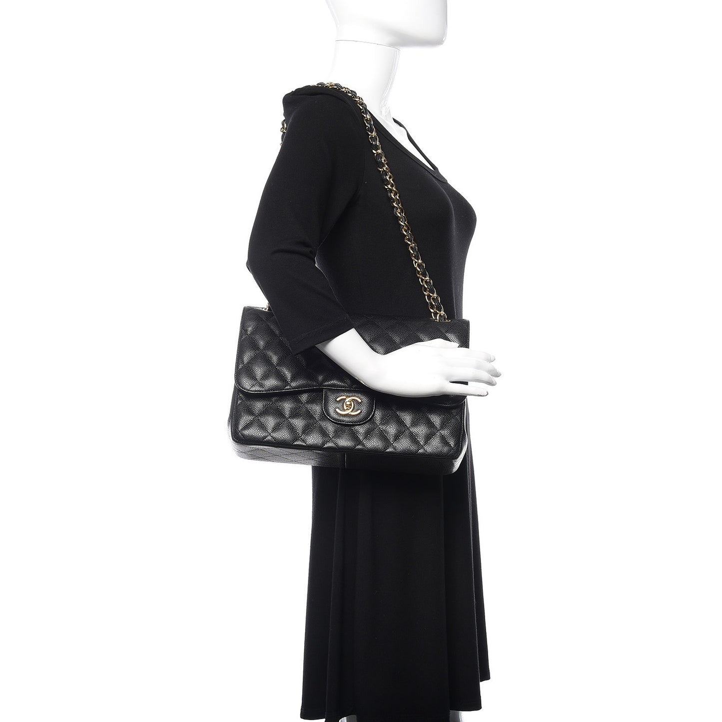 Caviar Quilted Jumbo Double Flap Black