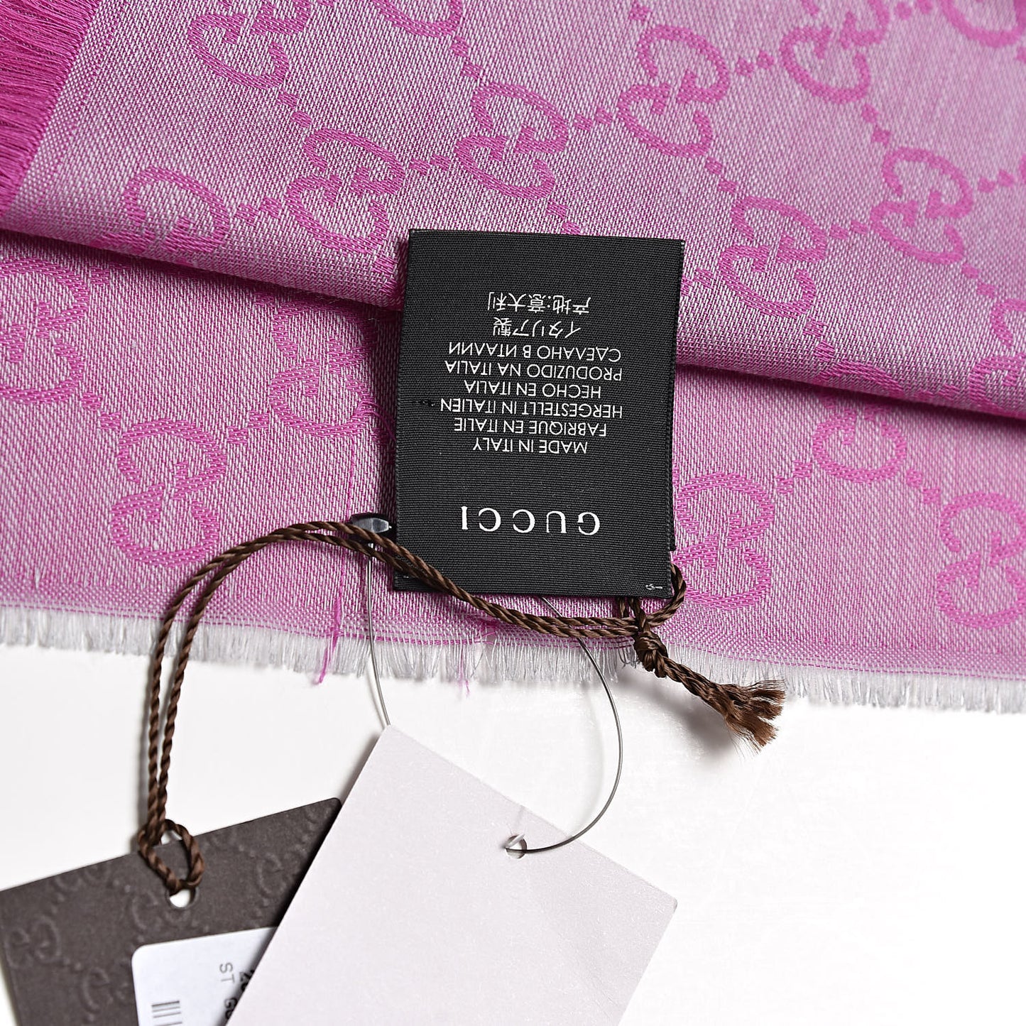 Wool Silk GG Monogram GGWeblong Fringe Scarf Shawl Zinc Pink