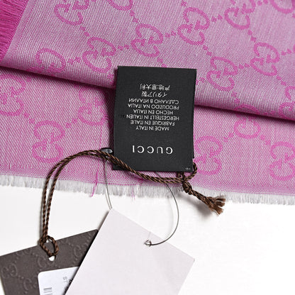 Gucci Wool Silk GG Monogram GGWeblong Fringe Scarf Shawl Zinc Pink 4 of 5