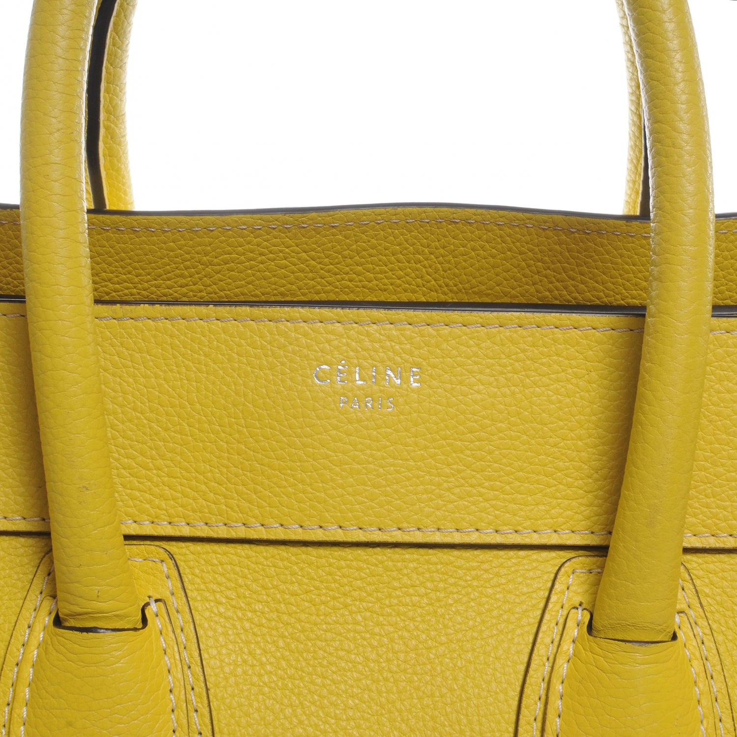 Celine Drummed Calfskin Mini Luggage Citron 3 of 10