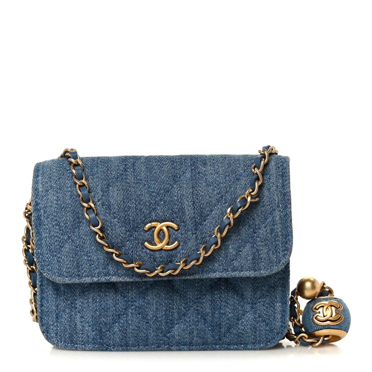 Chanel Denim Quilted CC Pearl Crush Clutch With Chain Blue 1 of 11