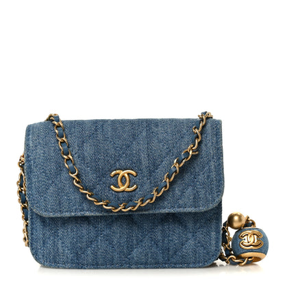 Chanel Denim Quilted CC Pearl Crush Clutch With Chain Blue 1 of 11