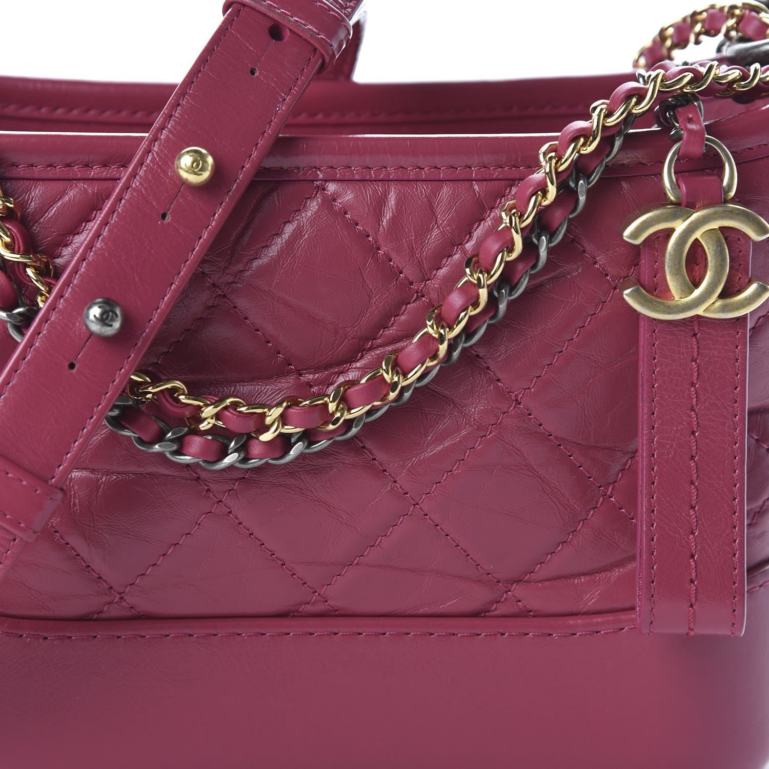Chanel Aged Calfskin Quilted Small Gabrielle Hobo Dark Pink 10 of 10