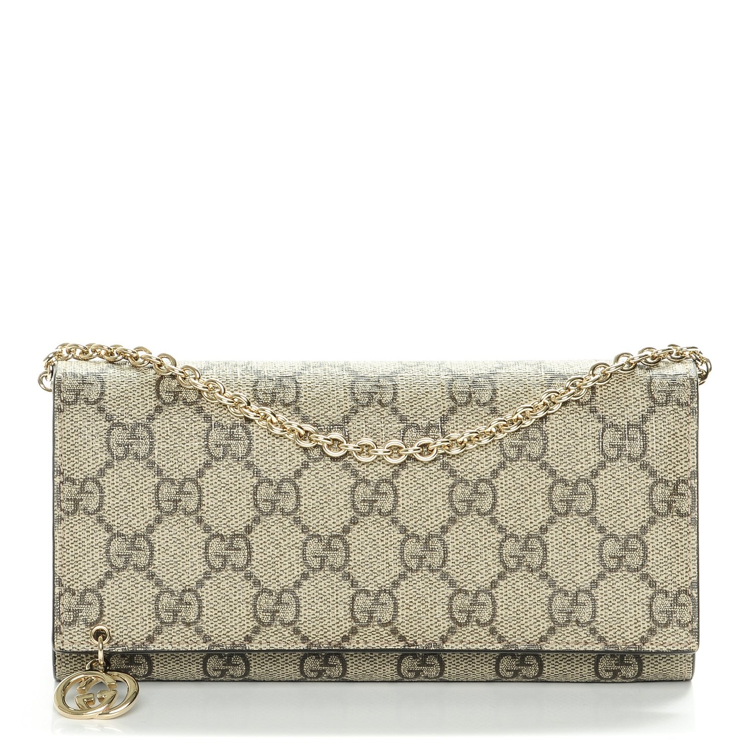 Gucci GG Supreme Monogram GG Pierce Chain Clutch Wallet Beige Ebony Black 1 of 6