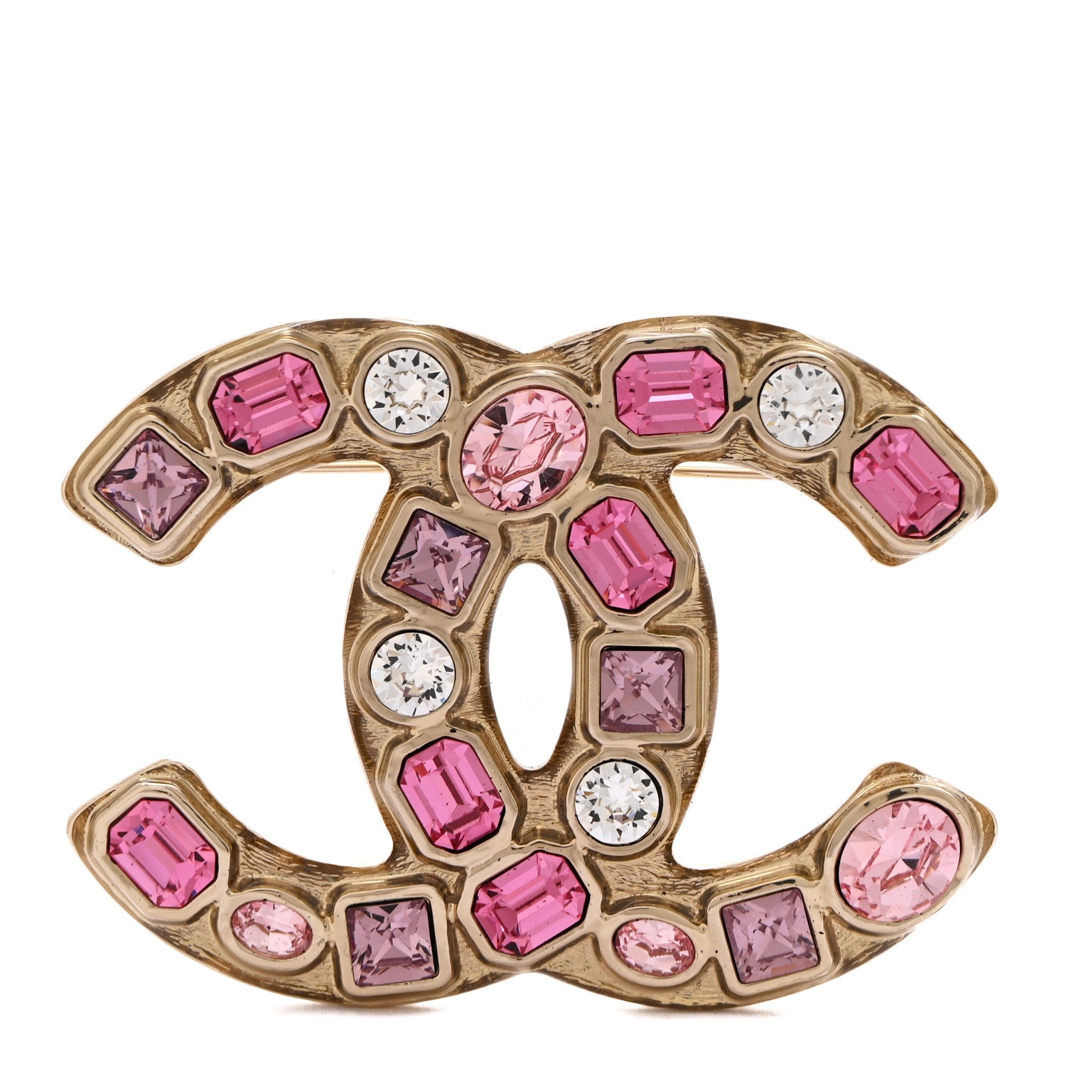 Chanel Crystal CC Brooch Gold Pink 1 of 4