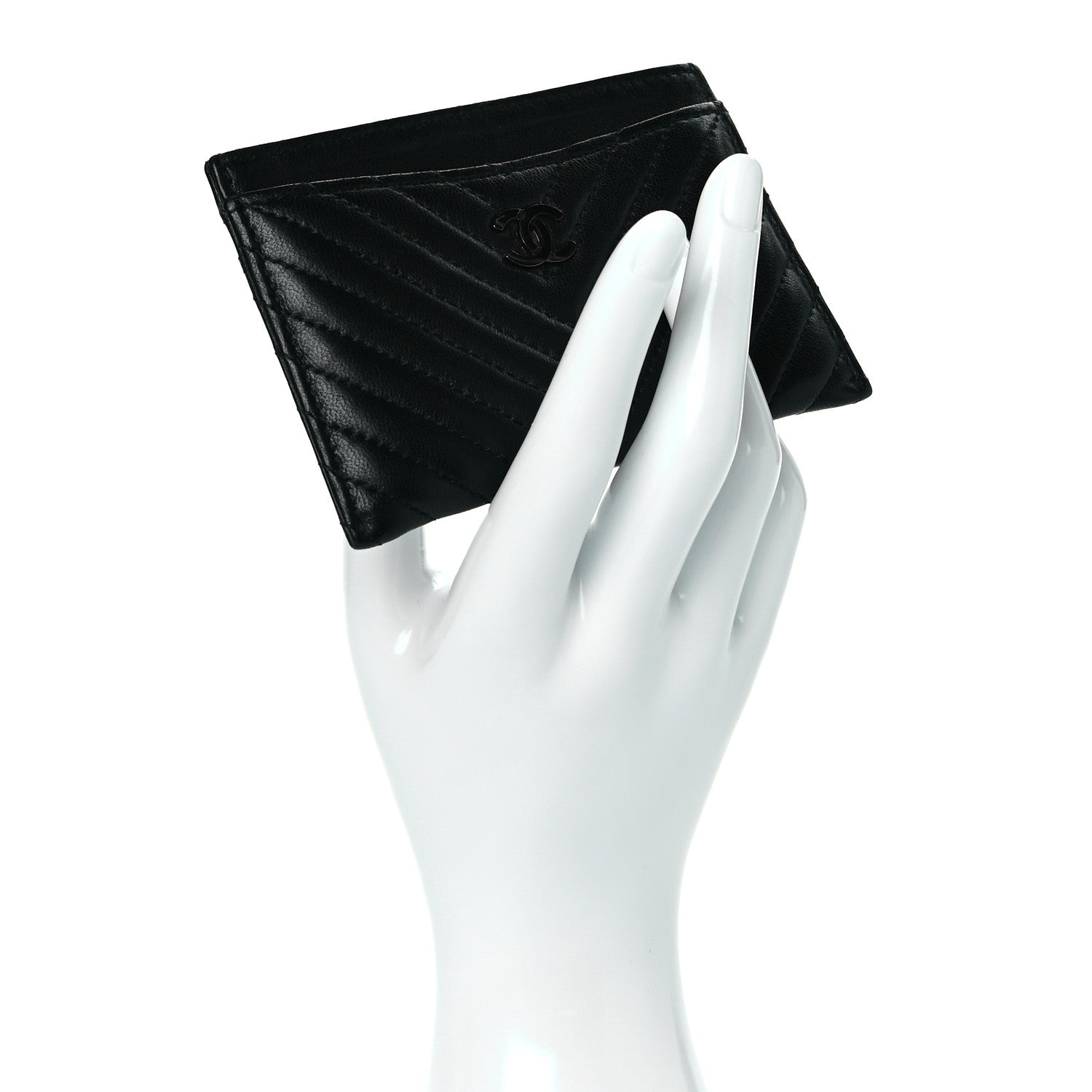 Chanel Lambskin Chevron Quilted Card Holder Black 2 of 10
