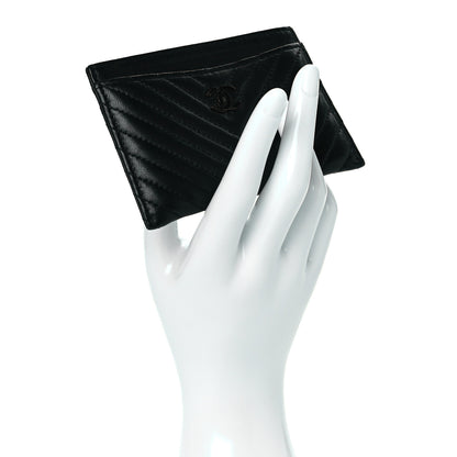 Chanel Lambskin Chevron Quilted Card Holder Black 2 of 10