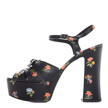 Saint Laurent Calfskin Prairie Printed Candy 85 Platform Sandals 39 Black 1 of 7