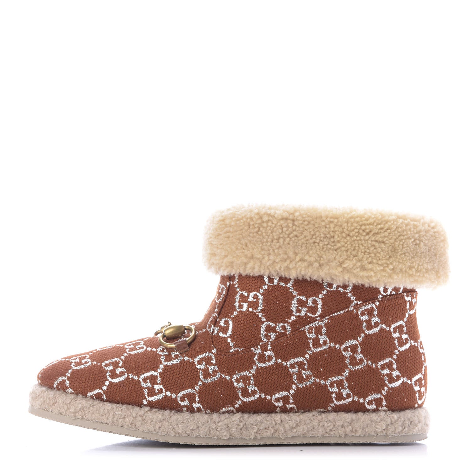 Gucci Canvas Wool Lame GG Monogram Womens Fria Horsebit Ankle Boots 36 Burnt Orange Silver Butterscotch 1 of 10