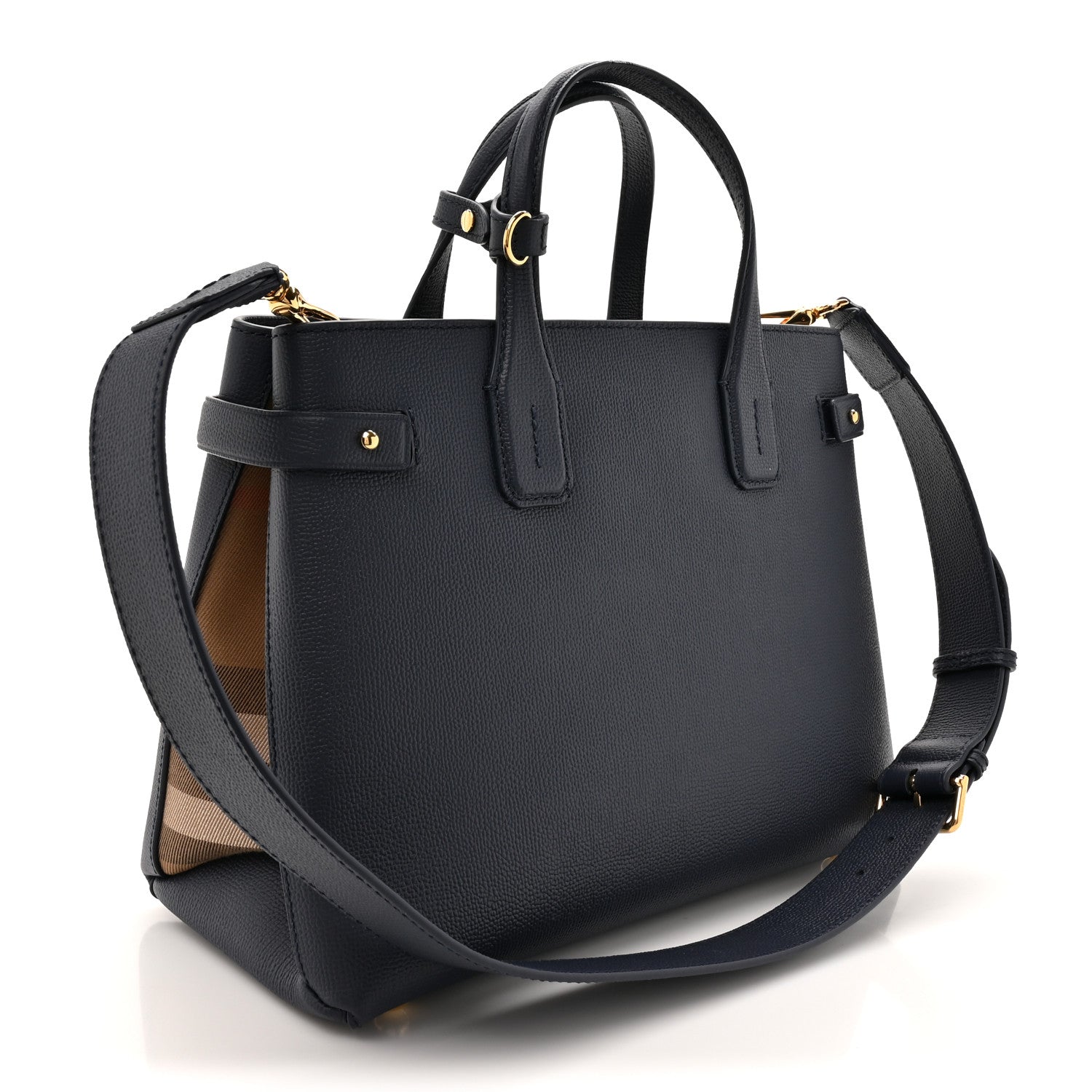 Burberry Grainy Calfskin House Check Medium Banner Tote Regency Blue 3 of 10
