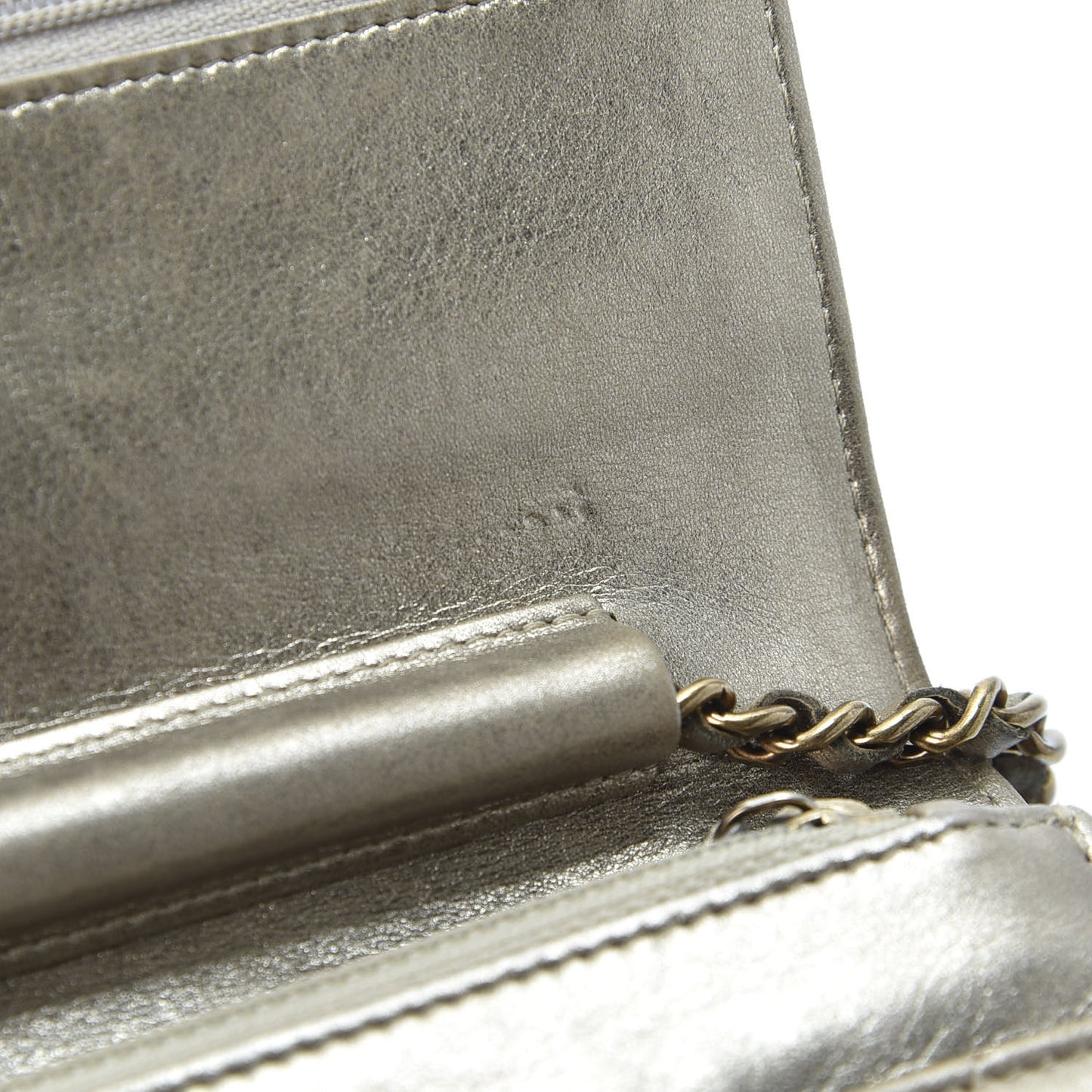 Metallic Lambskin Quilted Boy Wallet On Chain WOC Gold