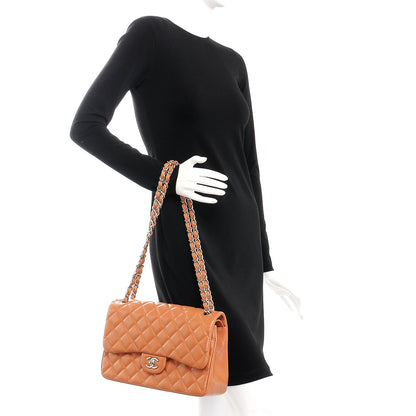 Chanel Caviar Quilted Jumbo Double Flap Light Brown 3 of 11