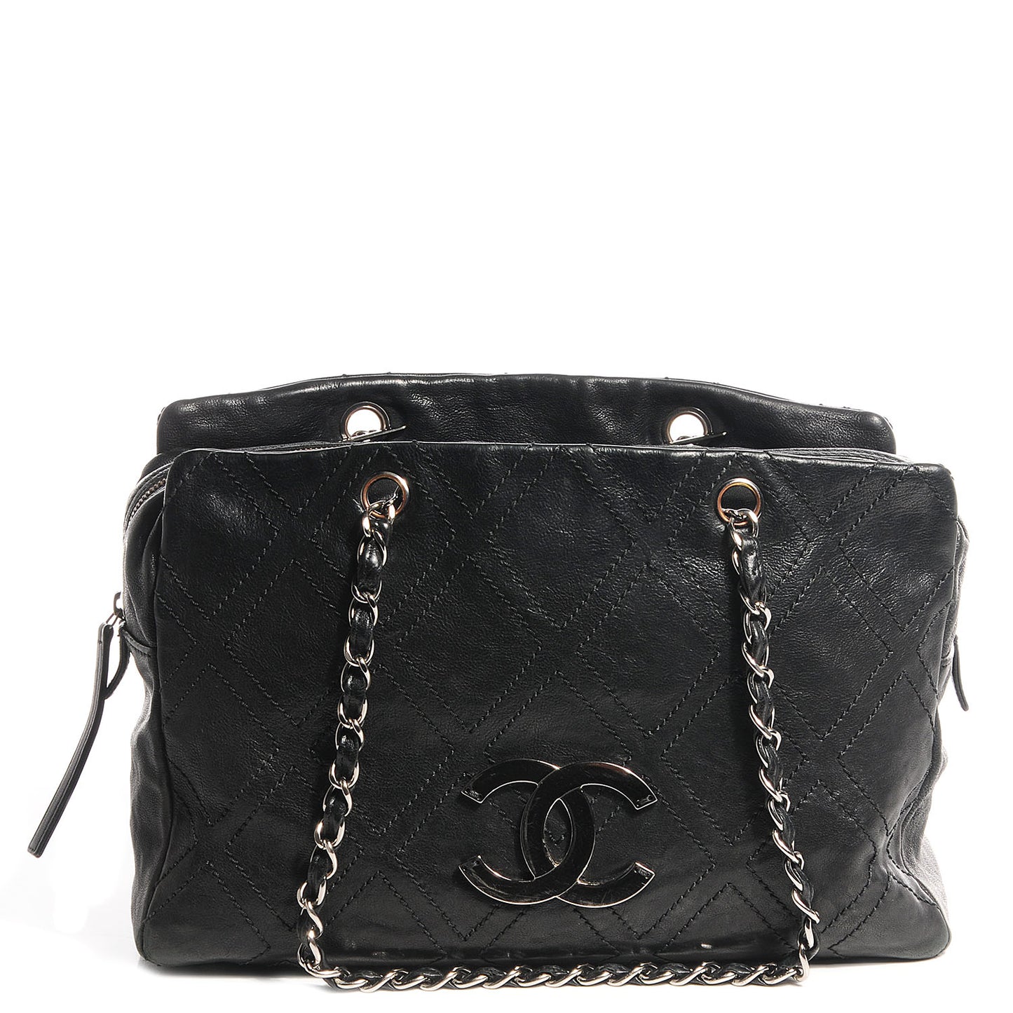 Calfskin Large Diamond Stitch Tote Black