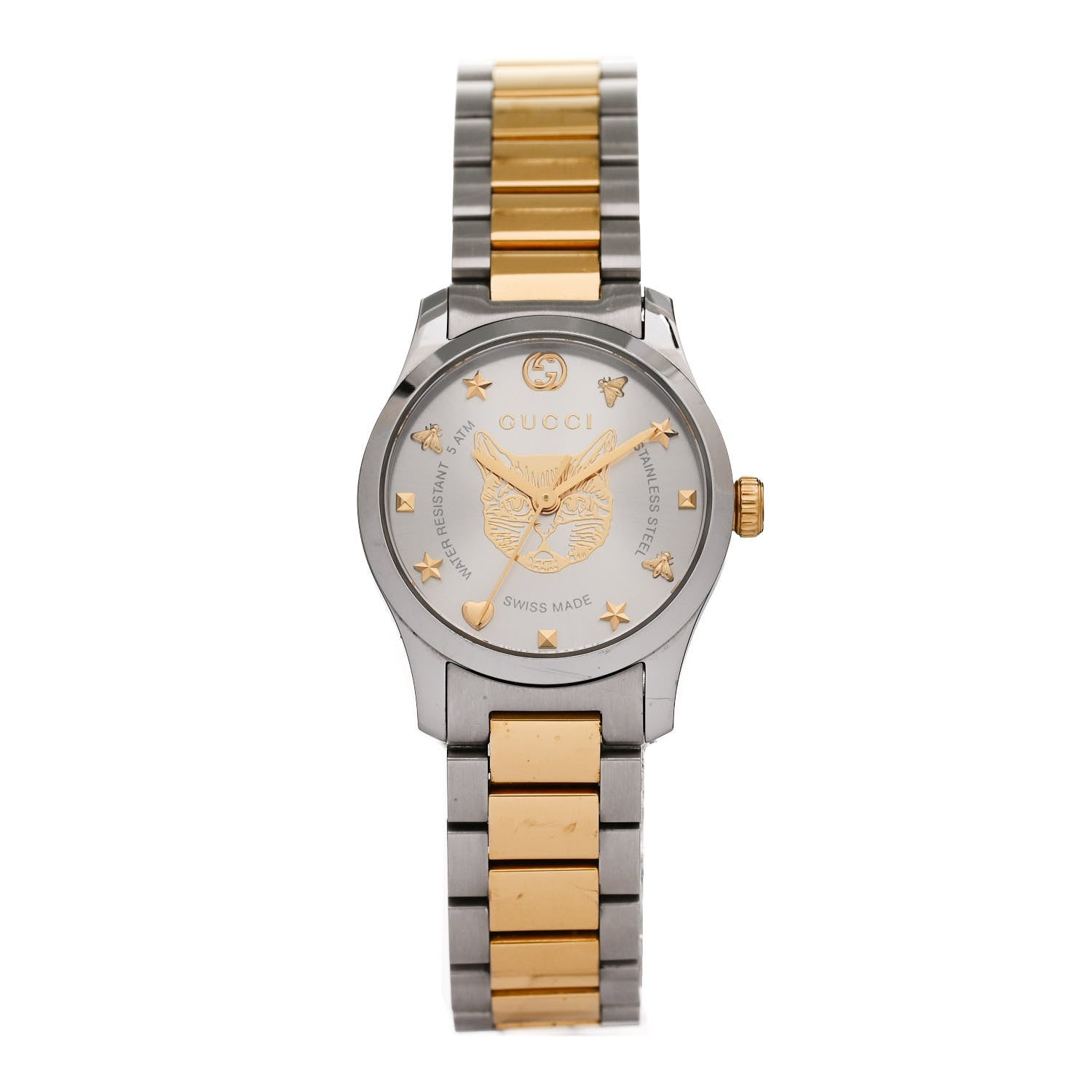 Gucci Stainless Steel 27mm G-Timeless Two Tone Cat Quartz Watch 1 of 4