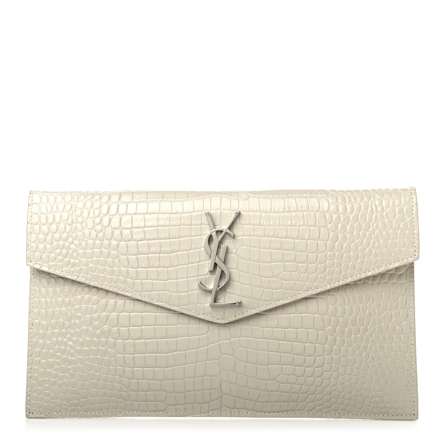 Saint Laurent Calfskin Crocodile Embossed Uptown Monogram Pouch Crema Soft 1 of 6