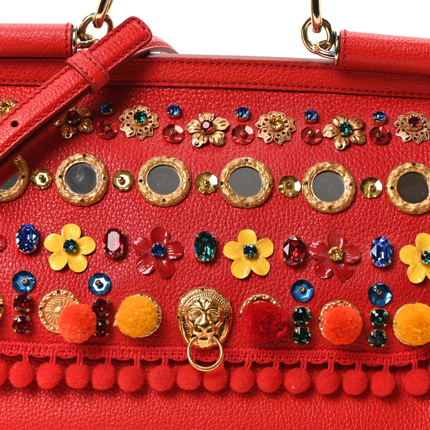 Dolce & Gabbana Calfskin Embellished Medium Miss Sicily Satchel Red 7 of 9
