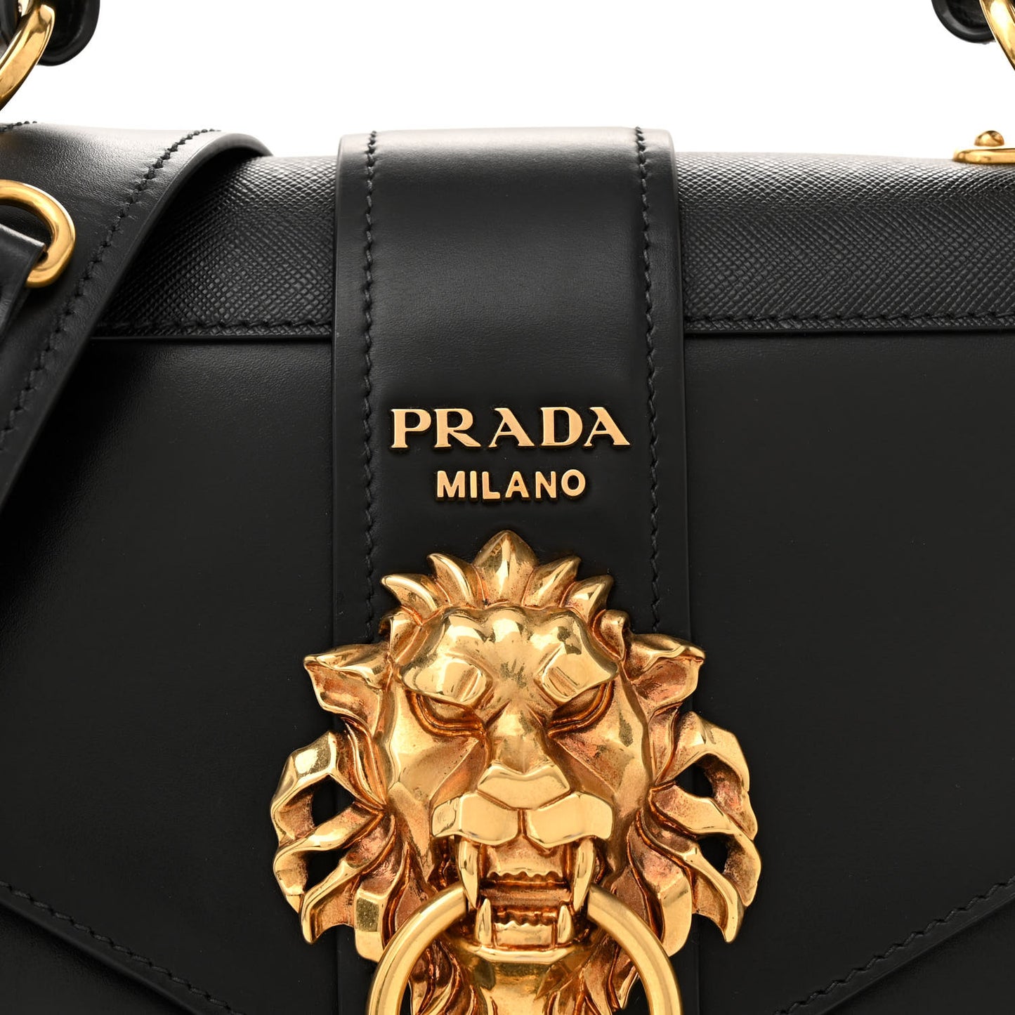 Antic Soft Saffiano Lions Head Cahier Shoulder Bag Black