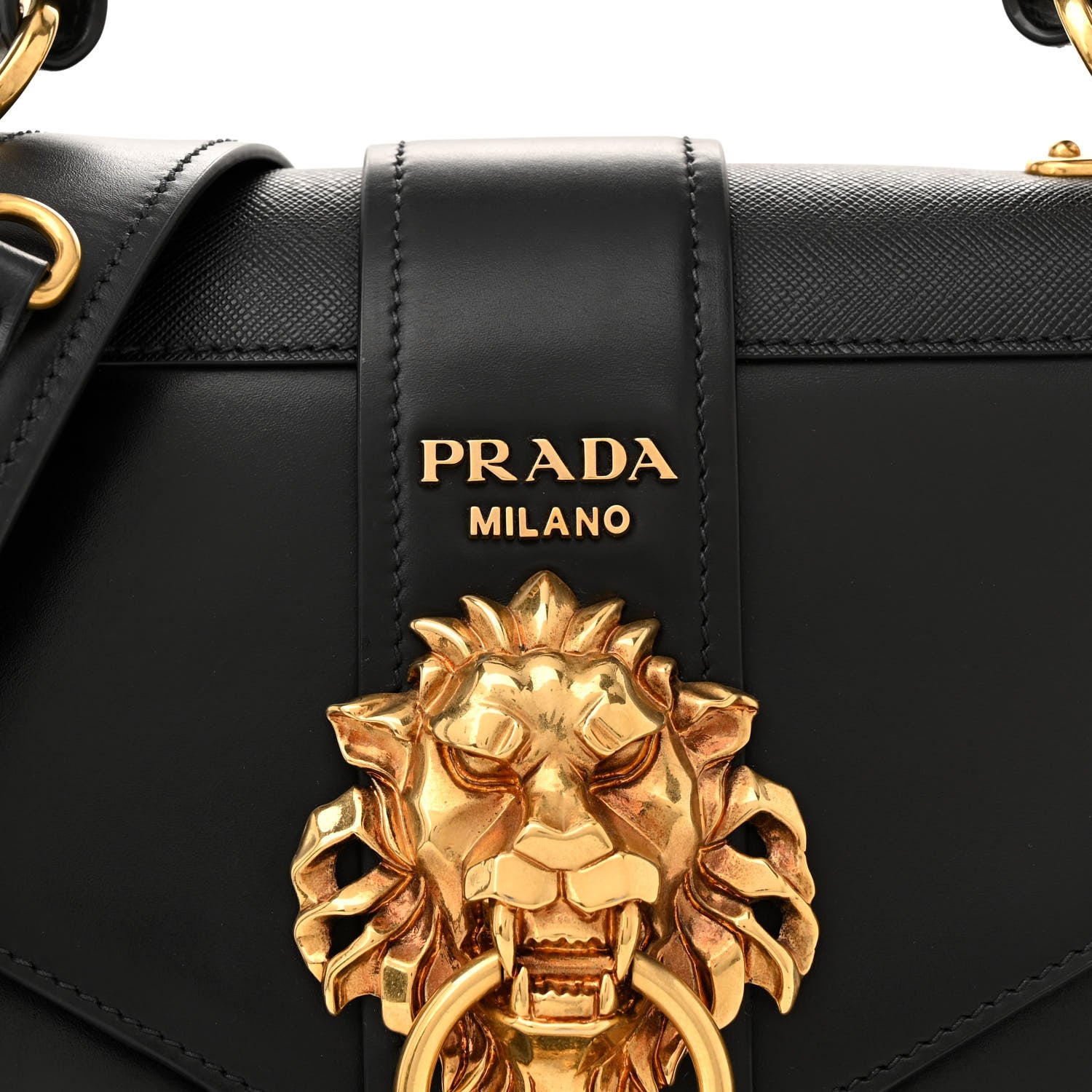 Prada Antic Soft Saffiano Lions Head Cahier Shoulder Bag Black 8 of 14