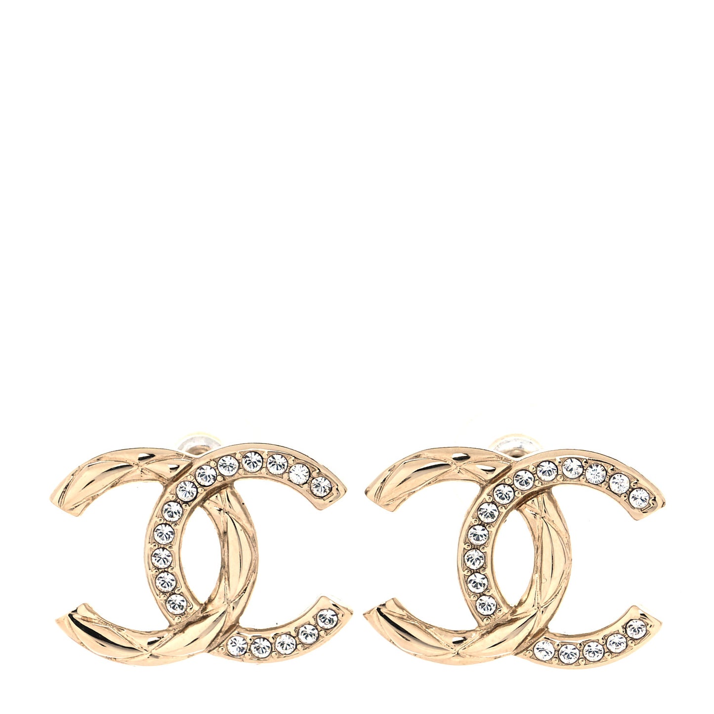 Crystal Glitter Quilted CC Earrings Light Gold