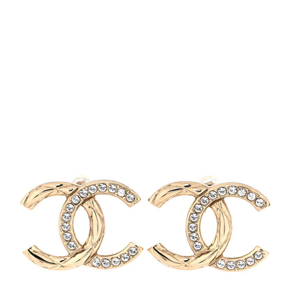 Chanel Crystal Glitter Quilted CC Earrings Light Gold 1 of 5