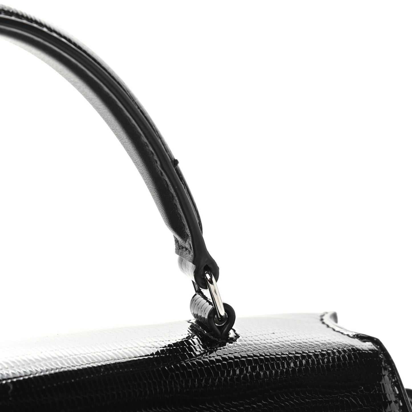 Calfskin Lizard Embossed Medium Classic Monogram Cassandra Top Handle Black Rouge Legion