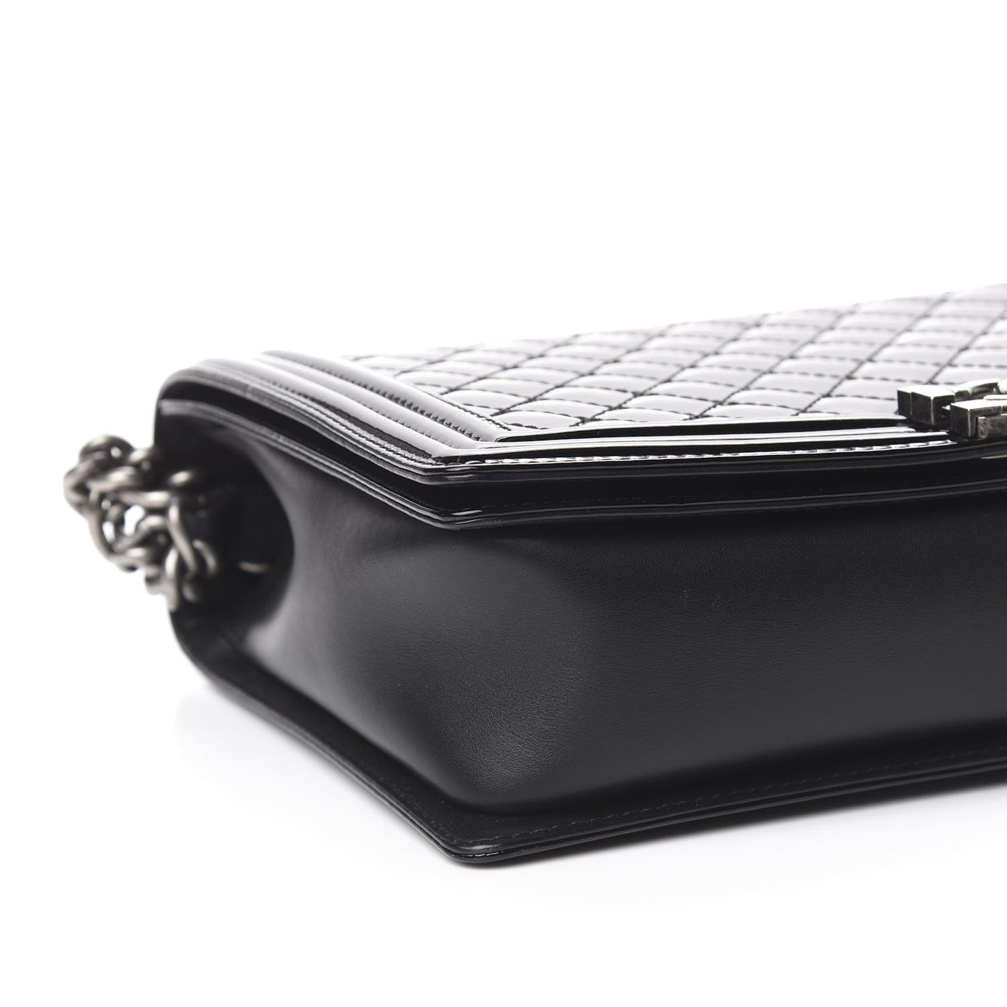 Patent Quilted Large Boy Flap Black
