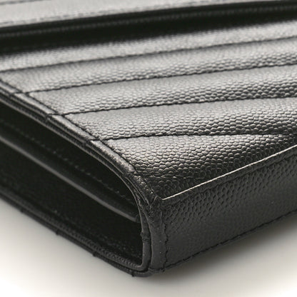 Saint Laurent Grain De Poudre Matelasse Chevron Monogram Chain Wallet Black 9 of 10