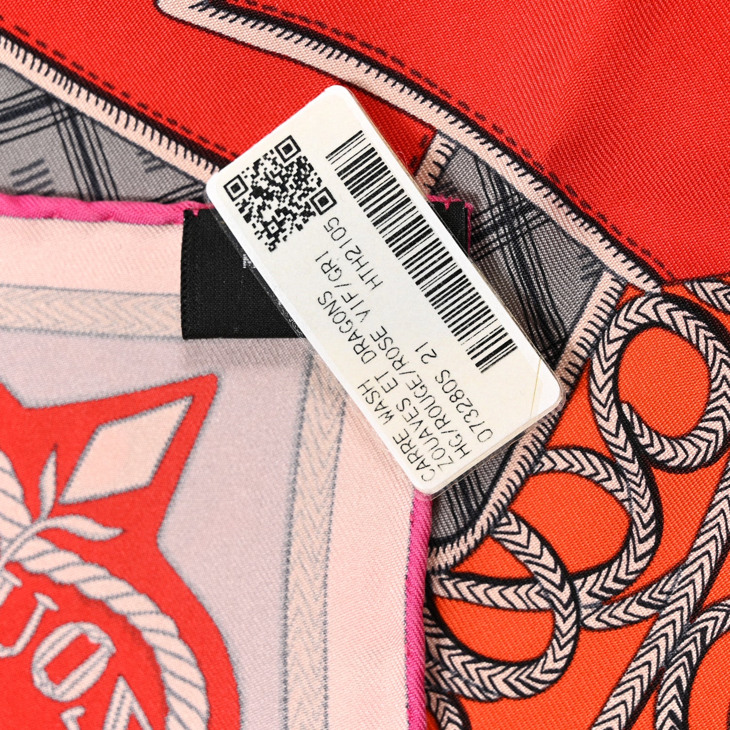 Hermes Washed Silk Zouaves Et Dragons Scarf 90 Rouge Rose Vif Gris 5 of 6