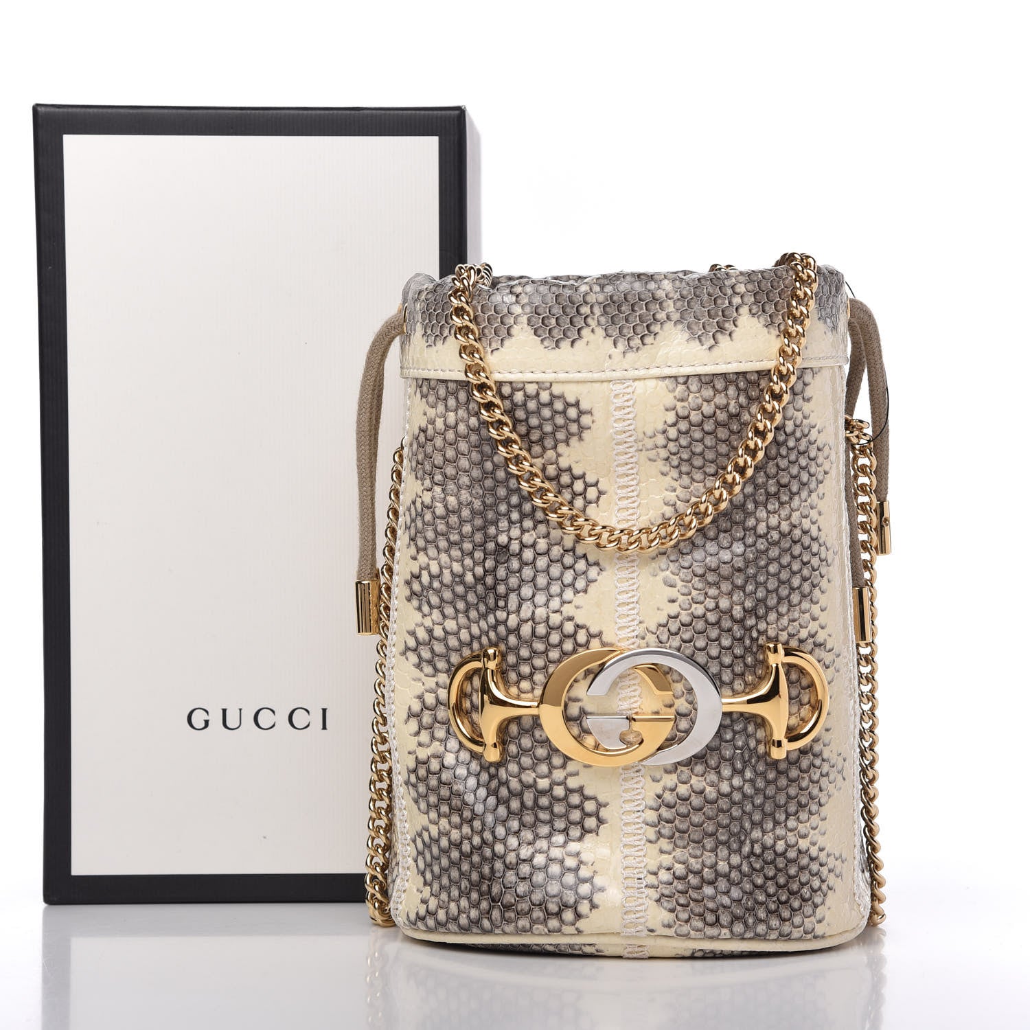 Gucci Snakeskin Mini Zumi Bucket Bag Grey 10 of 10