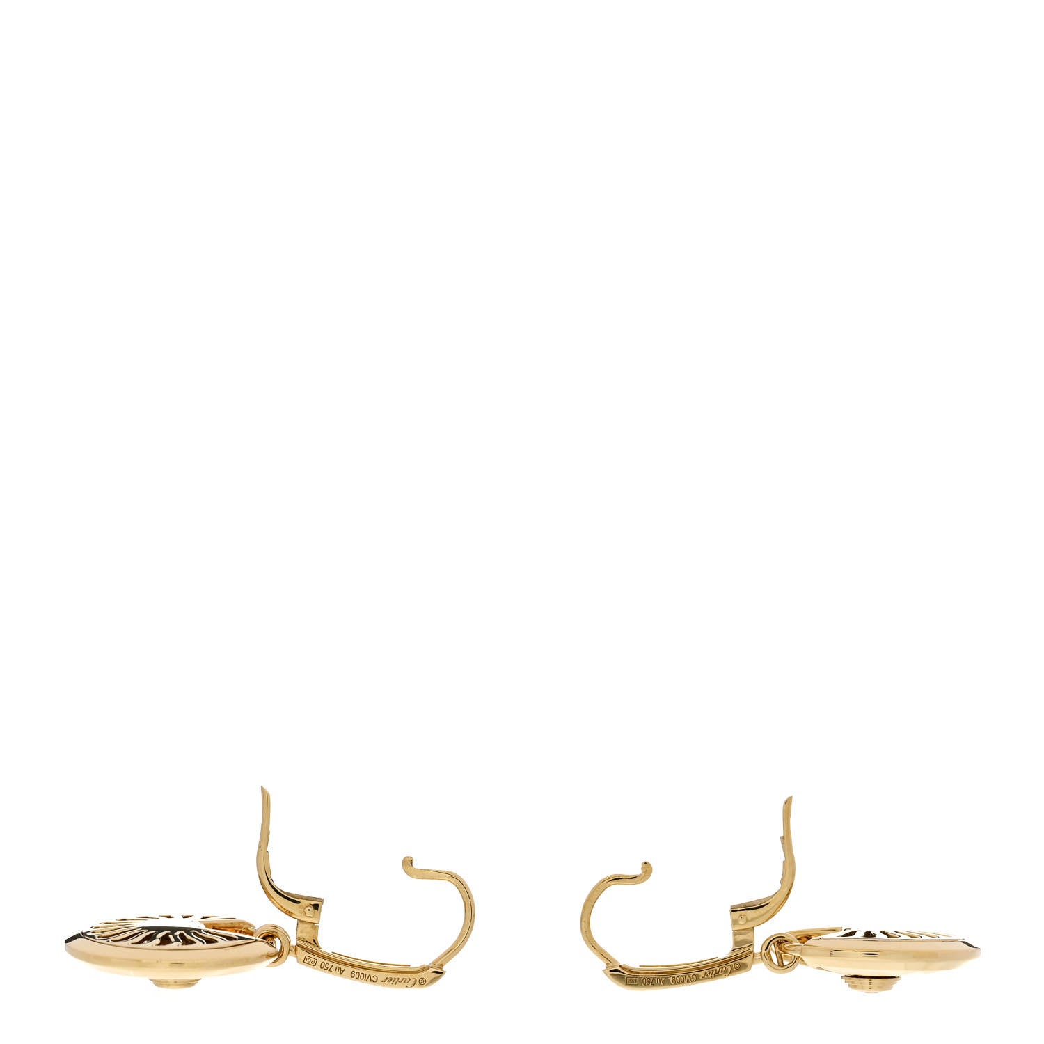 Cartier 18K Yellow Gold Diamond Guiloche Amulette de Cartier Drop Earrings 3 of 5