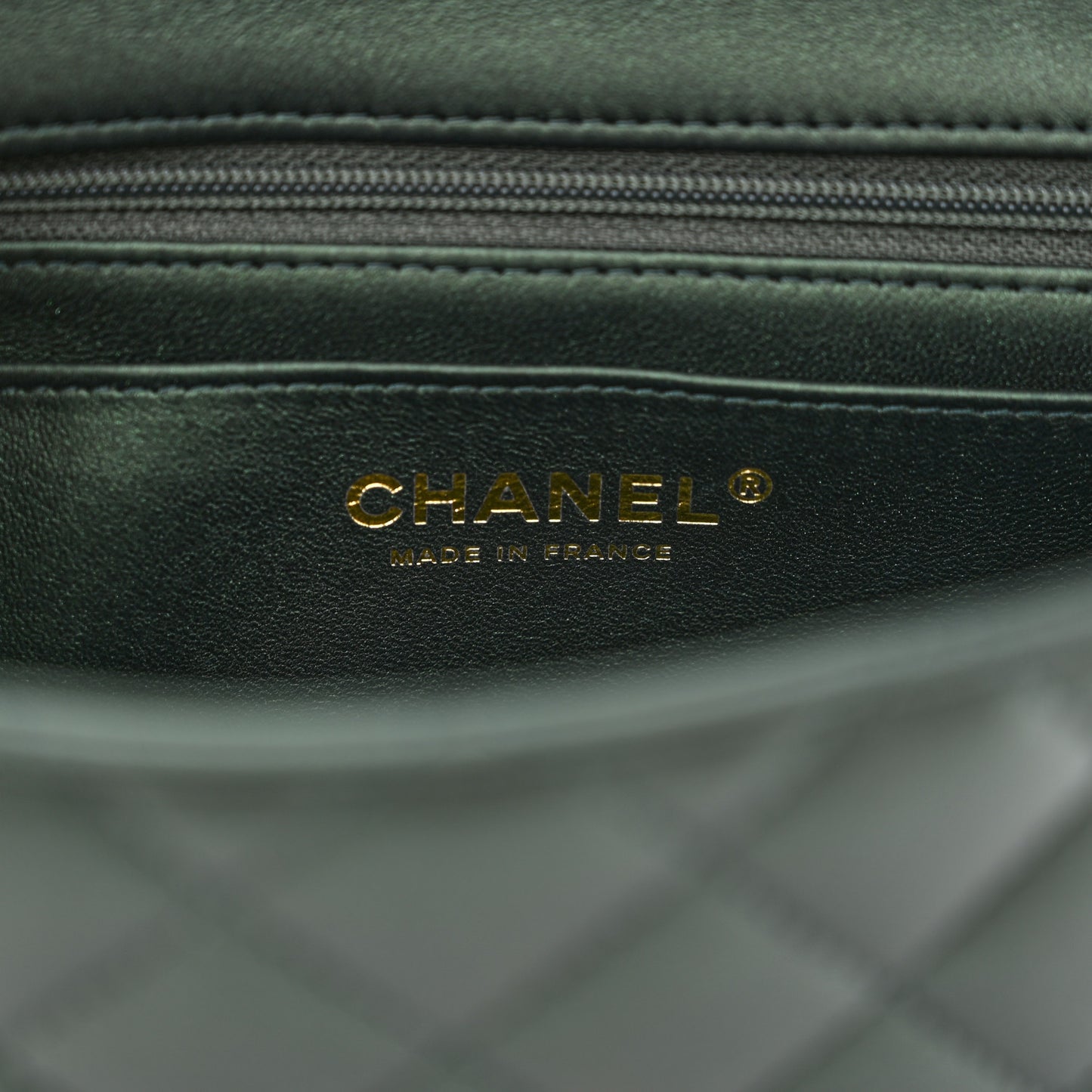 Iridescent Lambskin Quilted Mini Top Handle Rectangular Flap Dark Green