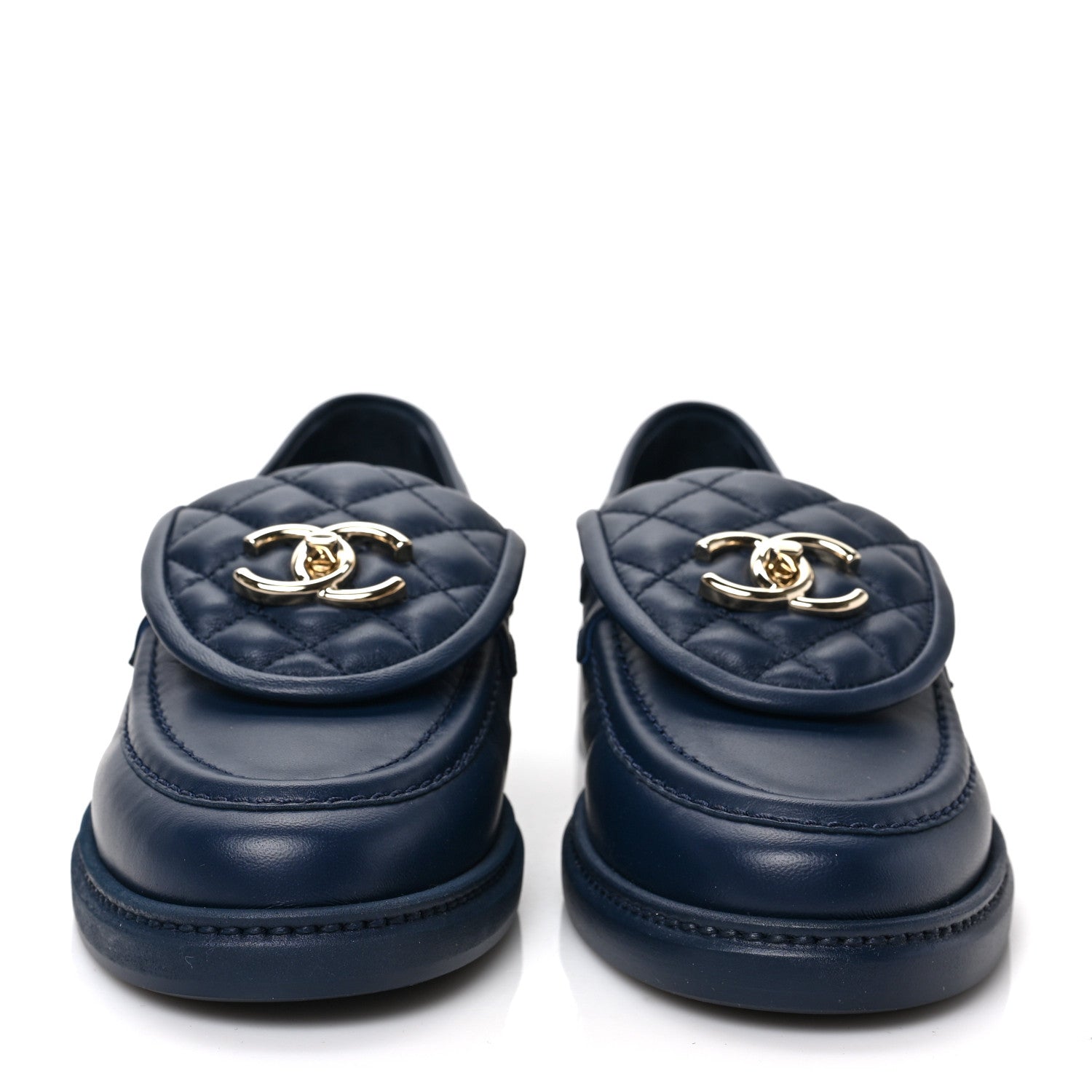 Chanel Lambskin Quilted CC Turnlock Loafers 37.5 Navy 2 of 7