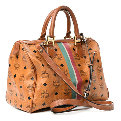 MCM Visetos Striped Boston Satchel Cognac 3 of 8