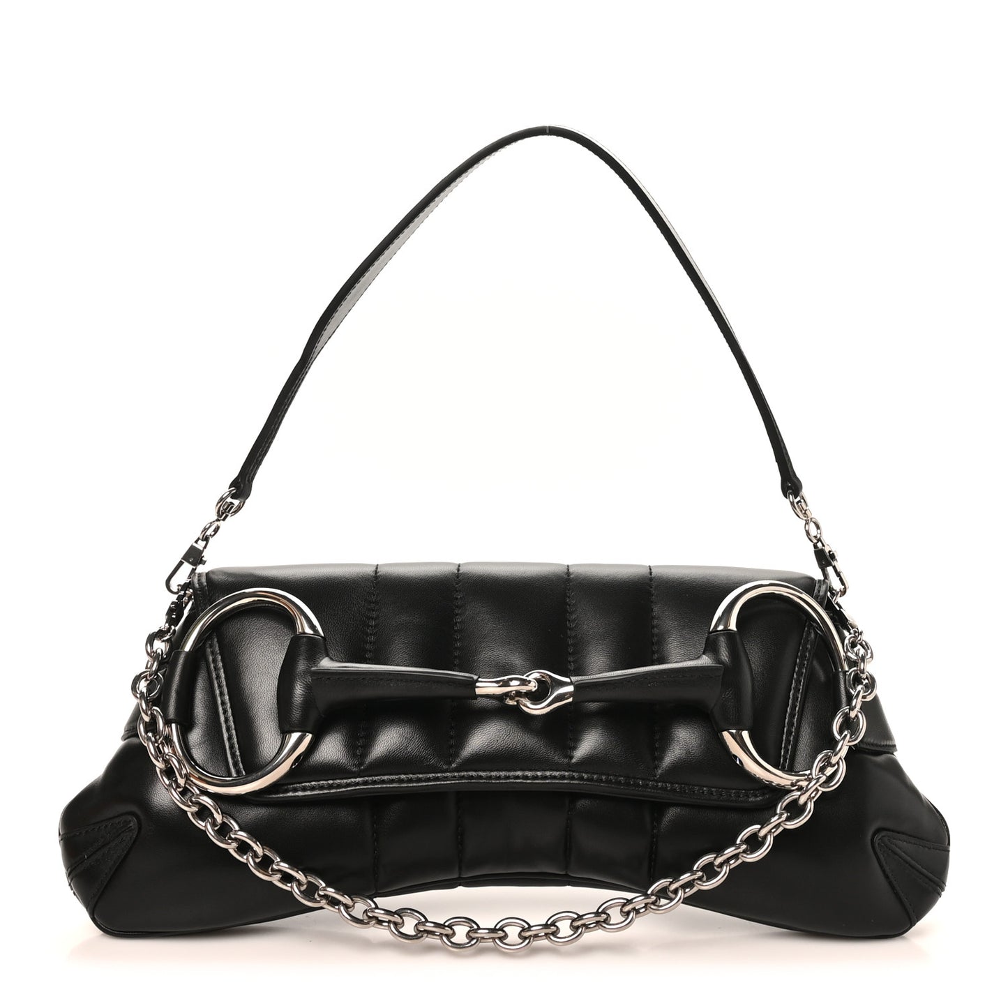 Nappa Vertical Matelasse Medium Maxi Horsebit Chain Shoulder Bag Black
